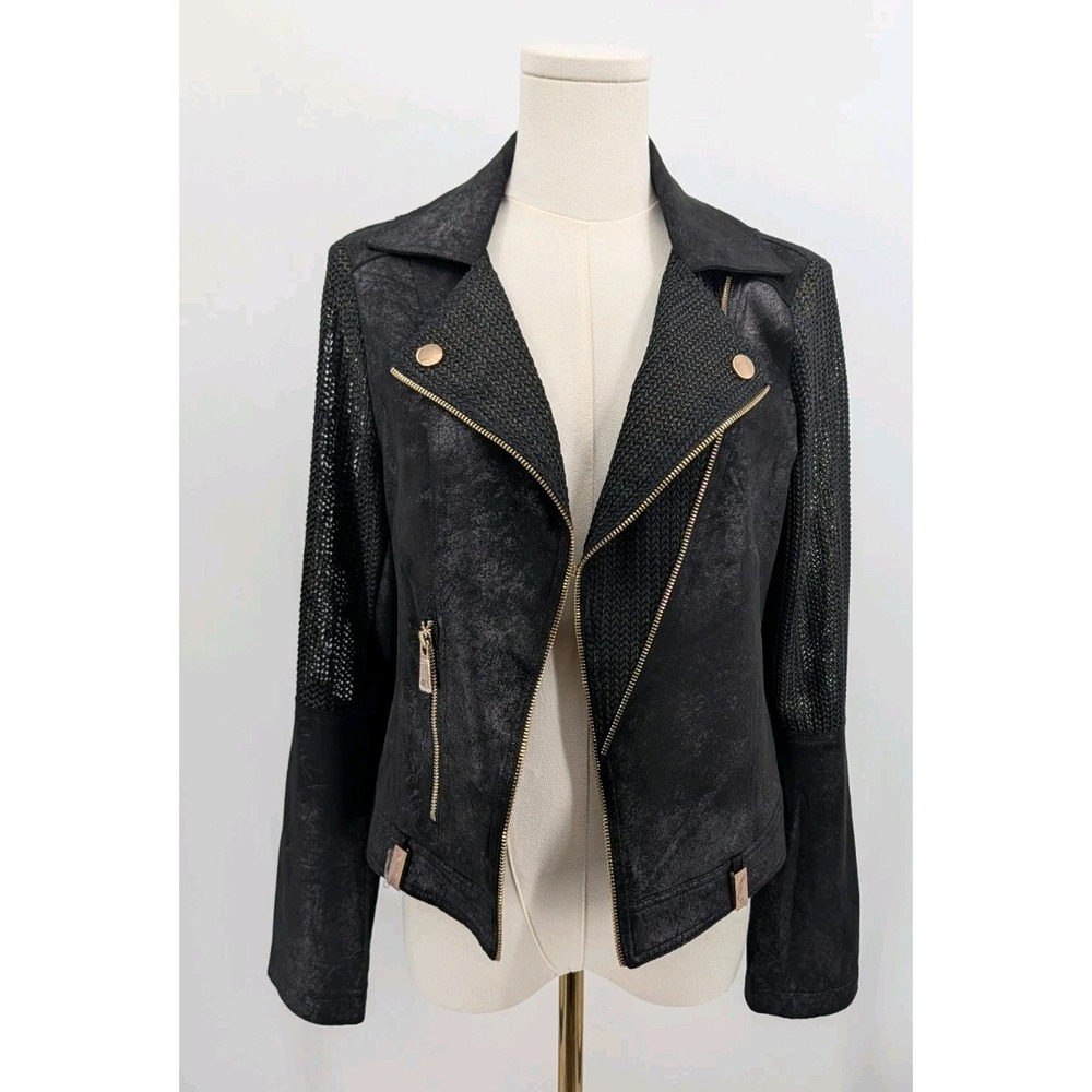 NWOT Cartise Black Faux Suede Jacket Size 4 Gold Accents City Going Out